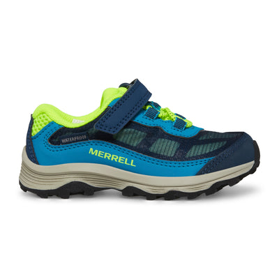 Moab Speed Low A/C Waterproof Junior Shoes | Merrell NZ #colour_navy-hi-viz