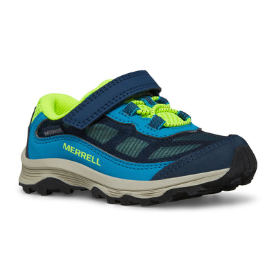 Moab Speed Low A/C Waterproof Junior Shoes | Merrell NZ #colour_navy-hi-viz