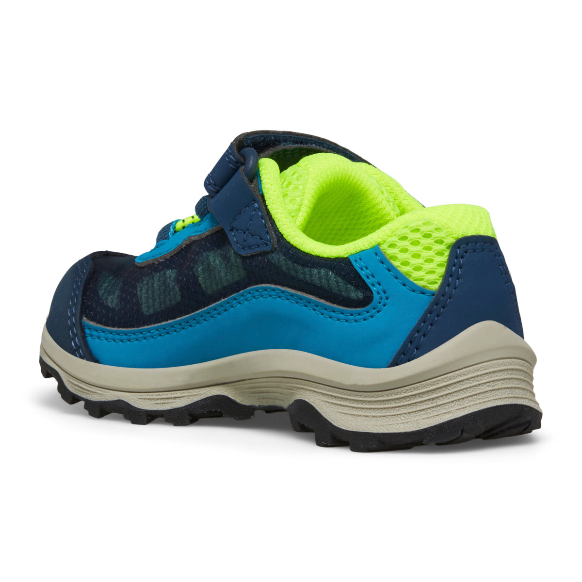 Moab Speed Low A/C Waterproof Junior Shoes | Merrell NZ #colour_navy-hi-viz